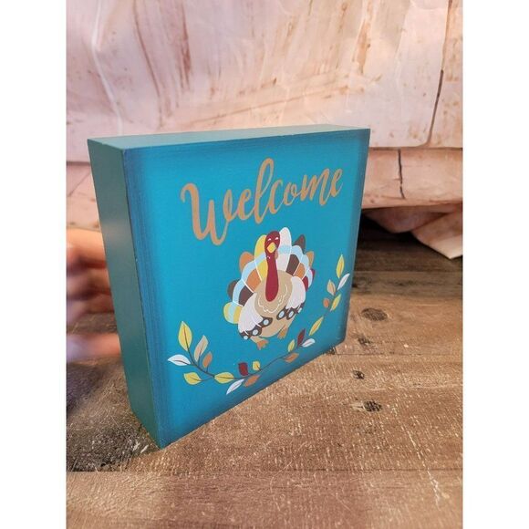 Wooden welcome turkey blue Decor figure Thanksgiving - Picture 2 of 4